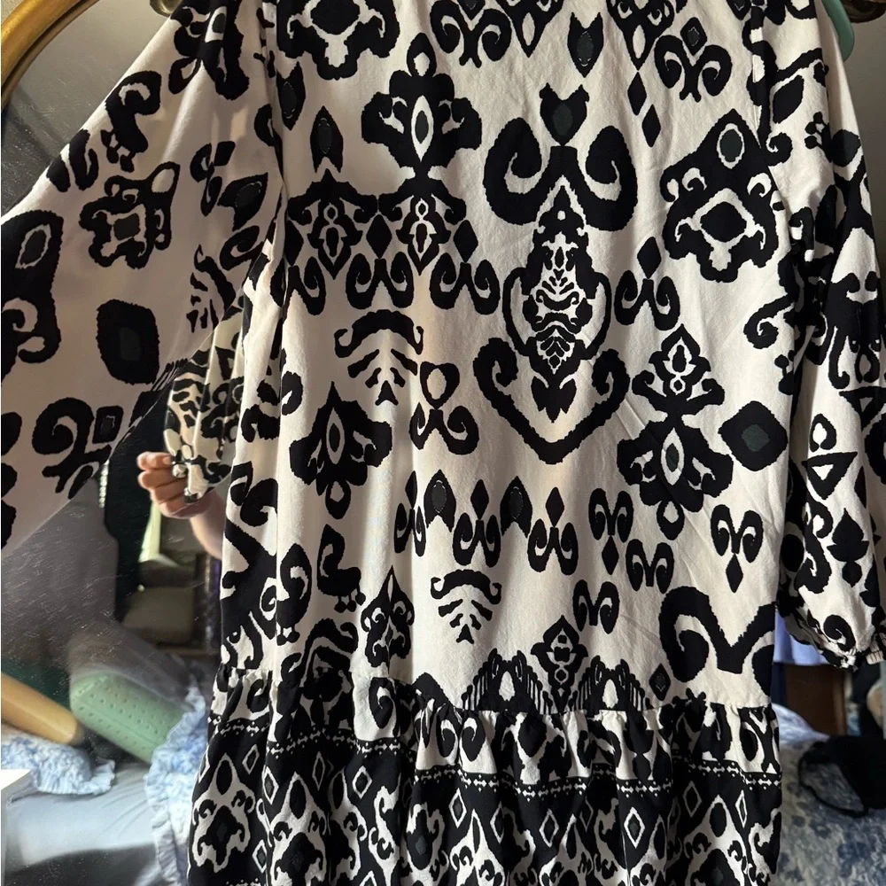 Zara Black and White Mini Sundress with Bishop Sleeves - Picture 3 of 11
